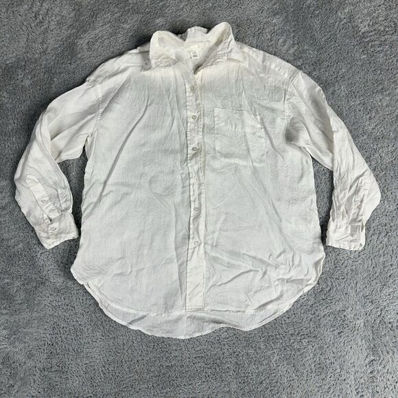 H&M women's Long Sleeve Linen Button Up Shirt S Cream Boho Bohemian Laganlook - Picture 1 of 16